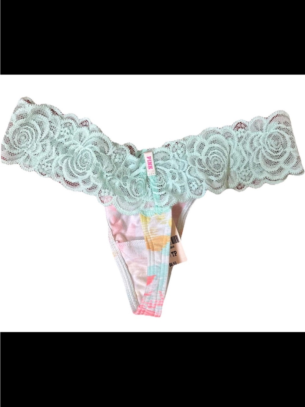 PINK Victoria's Secret Pastel Tie-Dye Thong with Mint Lace Waistband - Picture 2 of 3